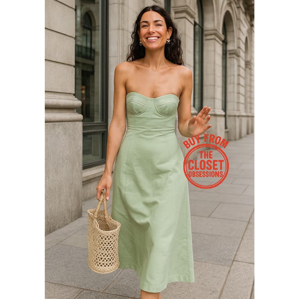 MANGO Sage Green Corset Midi Dress NWT Wedding Guest Dress